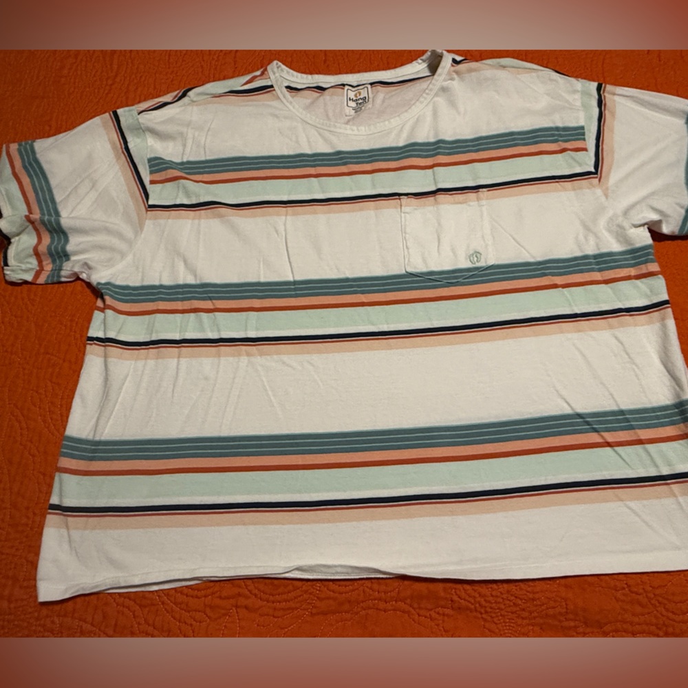 Hang Ten White Shirt with Multicolor Stripes medium